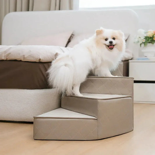 Luxury faux leather dog stairs with non-slip base