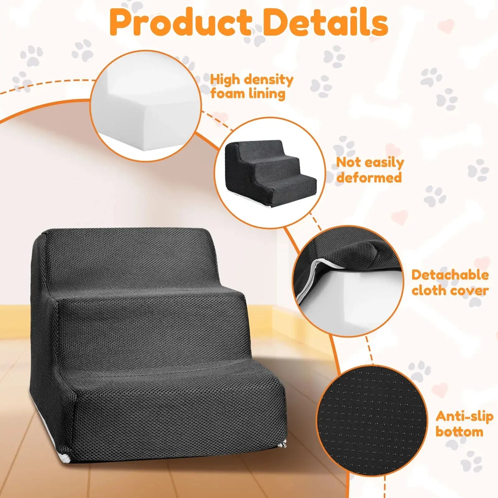 Memory foam dog stairs with washable corduroy cover