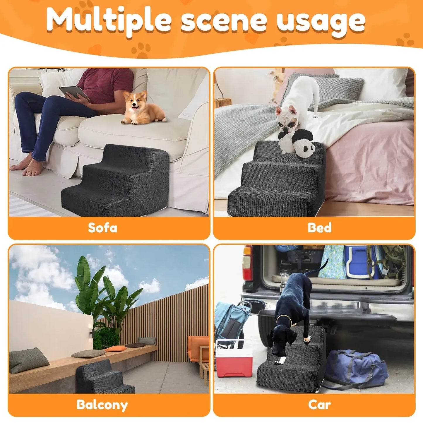 Memory foam dog stairs with washable corduroy cover