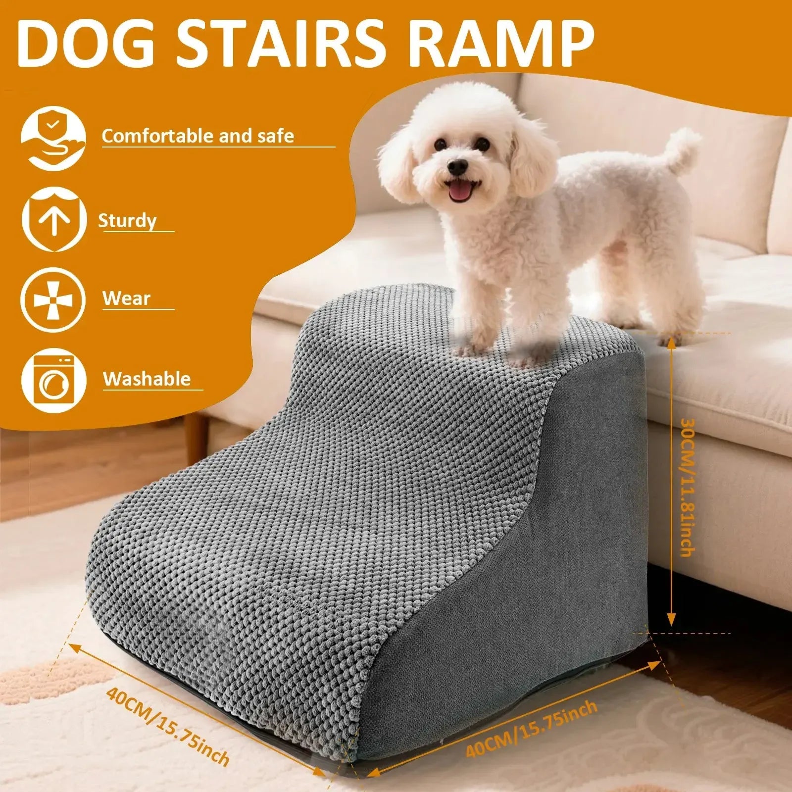 Memory foam dog stairs with washable corduroy cover