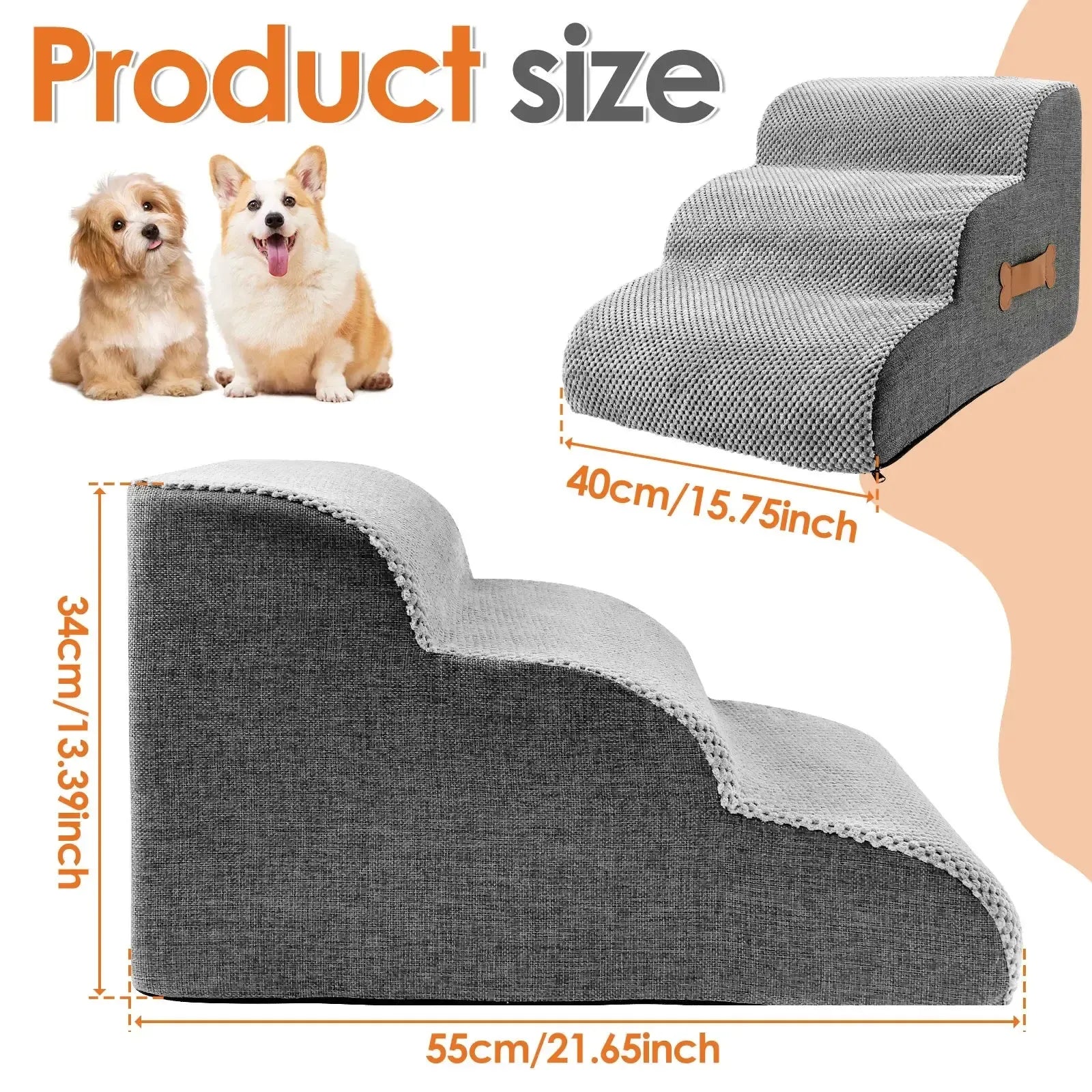 Memory foam dog stairs with washable corduroy cover