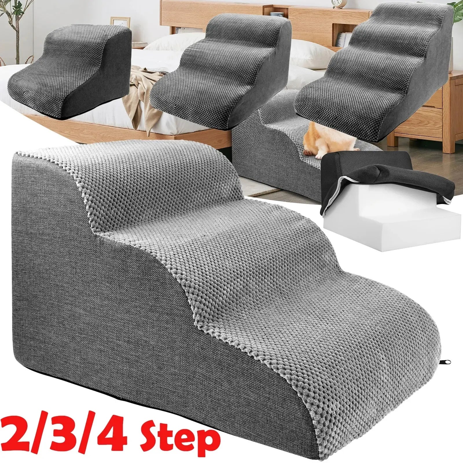 Memory foam dog stairs with washable corduroy cover