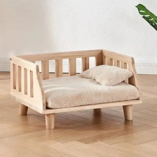 Minimalist Wooden Elevated Dog Bed with Semi-Enclosed Moisture-Proof Design