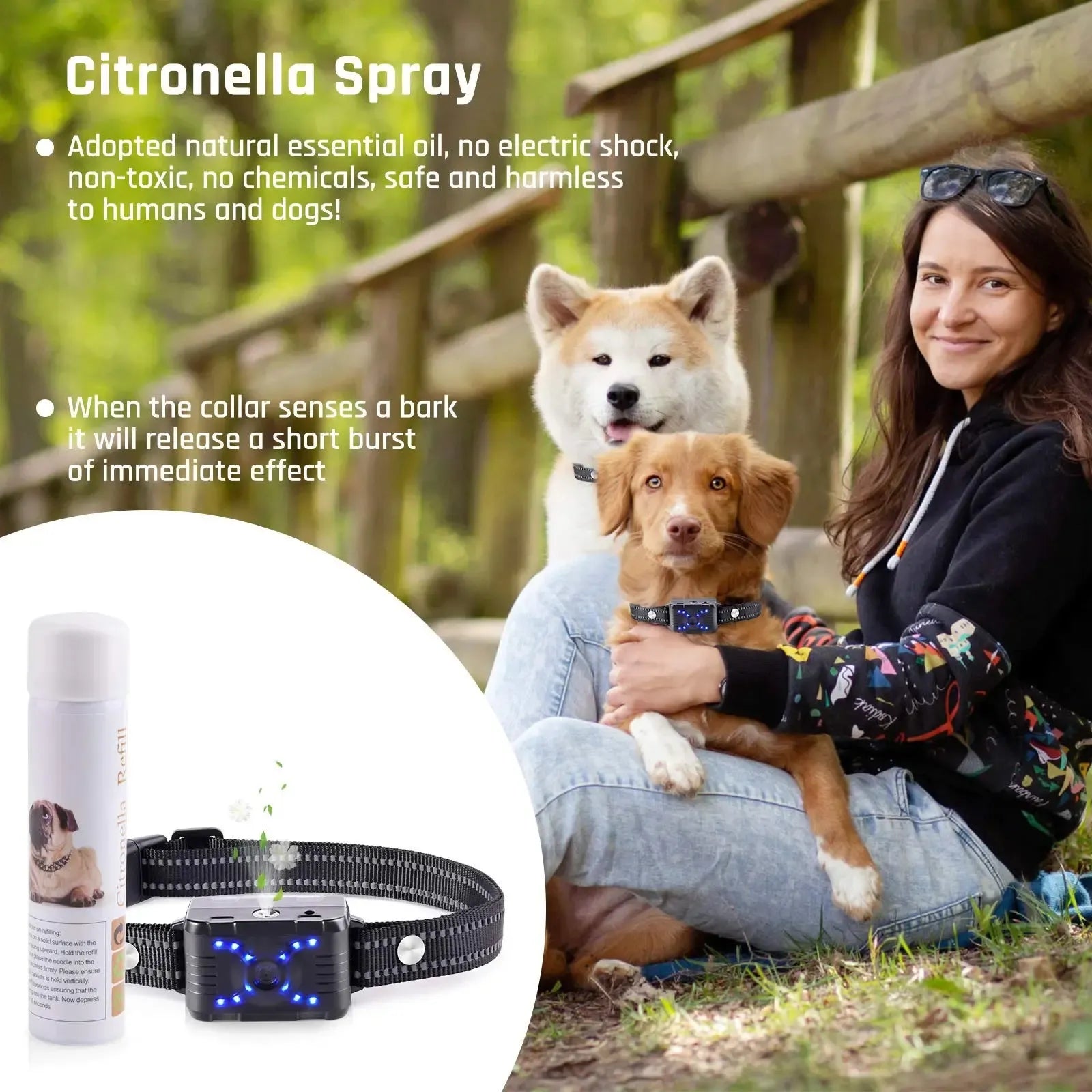 No Shock Spray Dog Bark Collar with Remote Trainer - For 2 dogs