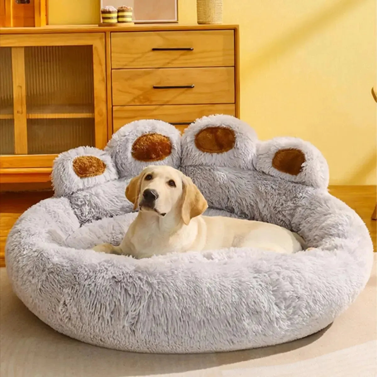Plush Calming Paw Dog Bed