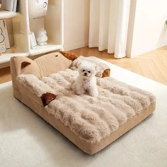 Plush Fleece Washable Dog Bed with Bolster Support and Non-Slip Base