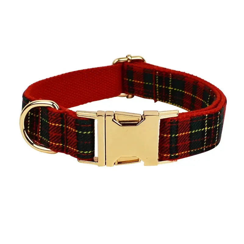 Red Tartan Dog Collar and Leash Set