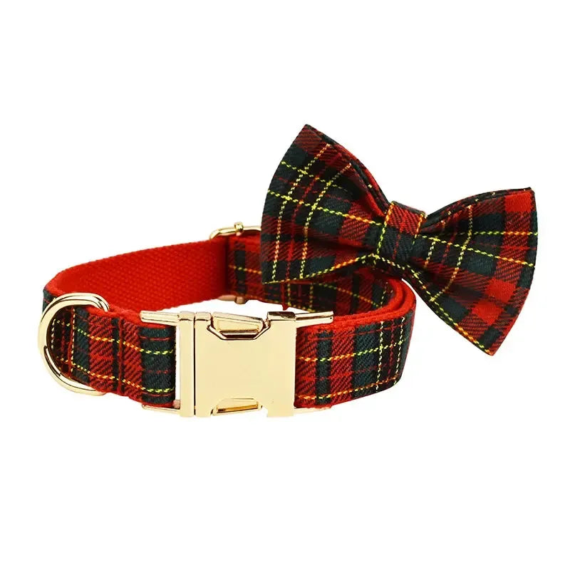 Red Tartan Dog Collar and Leash Set