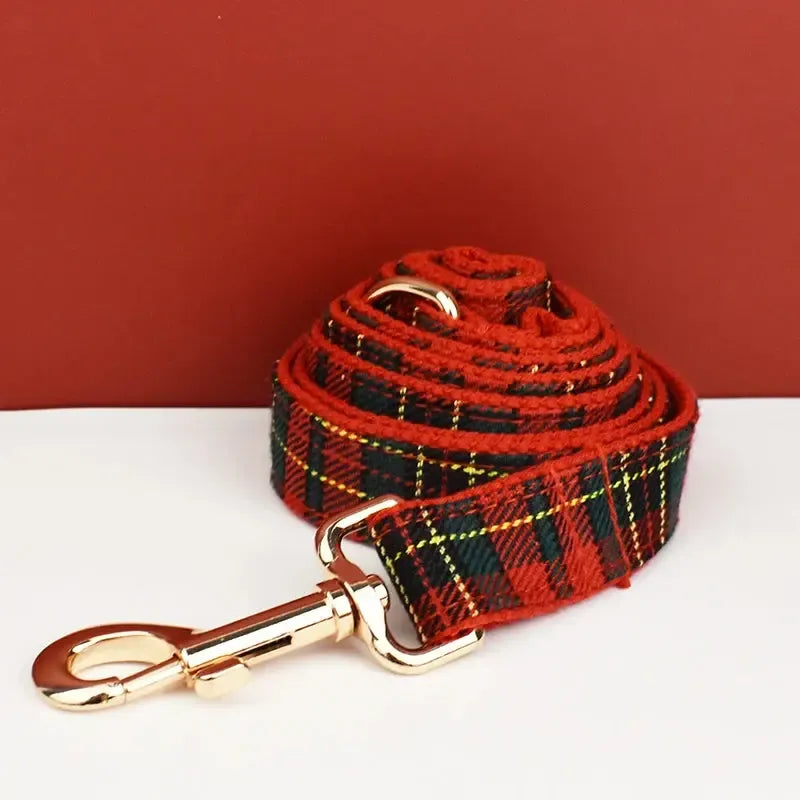 Red Tartan Dog Collar and Leash Set