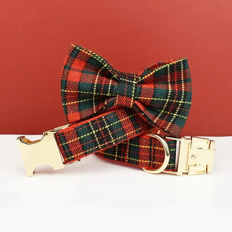 Red Tartan Dog Collar and Leash Set