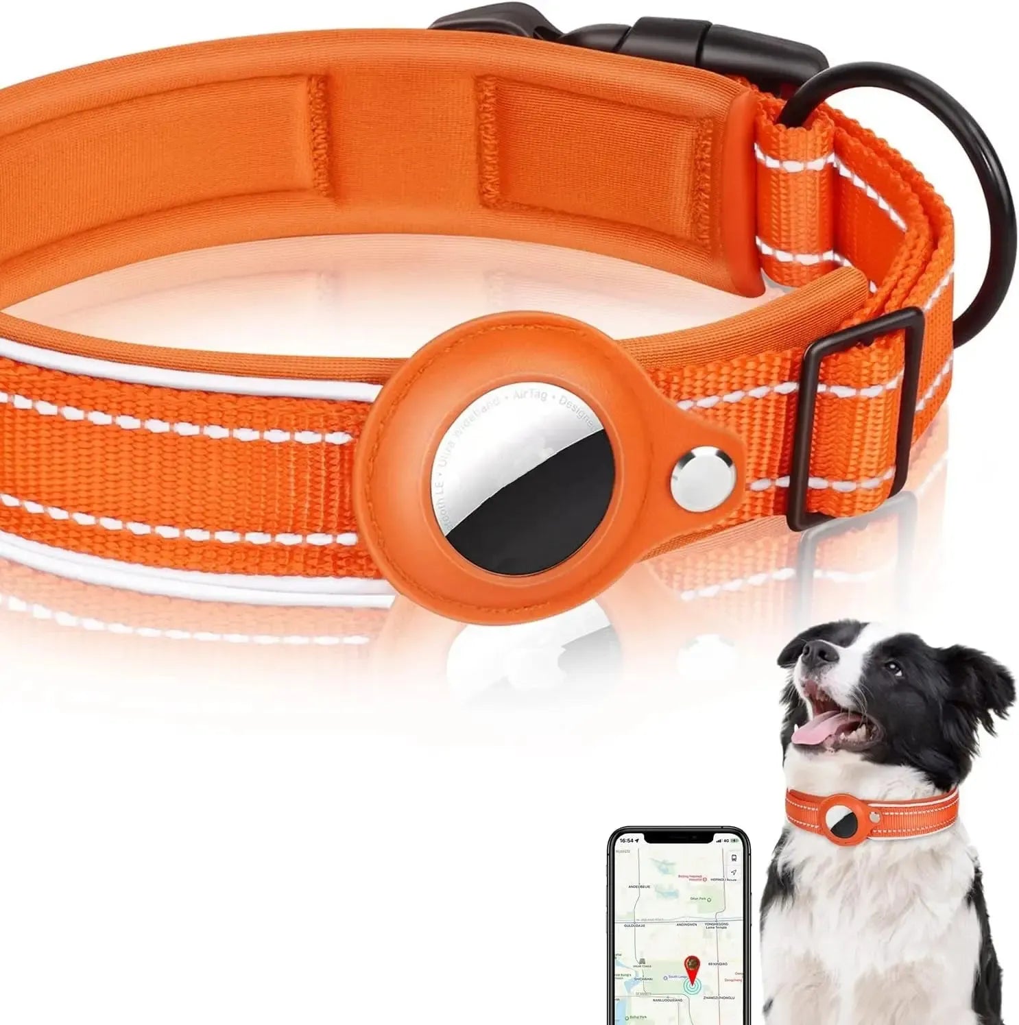 Reflective AirTag Dog Collar with Padding