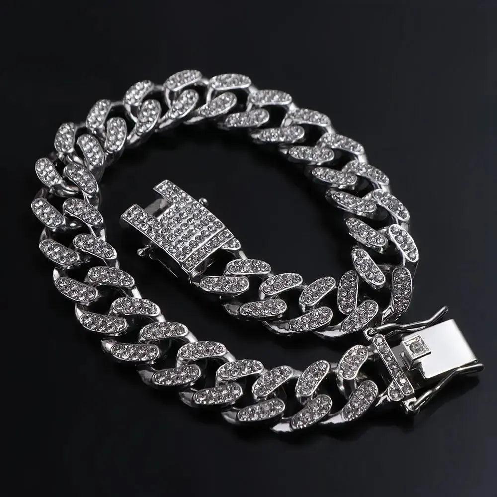 Rhinestone Dog Chain Collar | Jeweled Stainless Steel Link