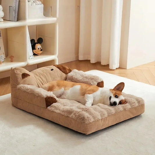 Plush Fleece Washable Dog Bed with Bolster Support and Non-Slip Base