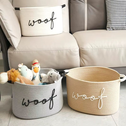 Dog Toy Storage Basket – Portable Cotton Rope Bin