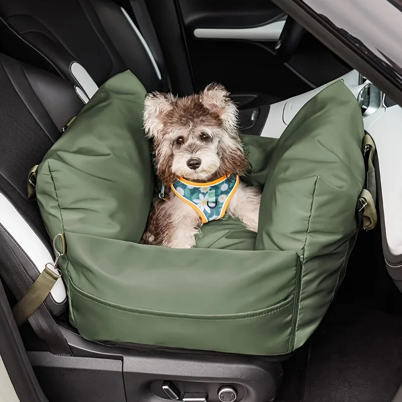 Travel-Safe Dog Car Seat Bed with Washable Cover, Safety Buckle, and Waterproof Design