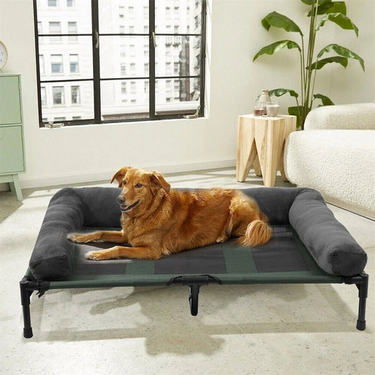 Orthopedic Raised Cooling Washable Dog Bed With Bolster