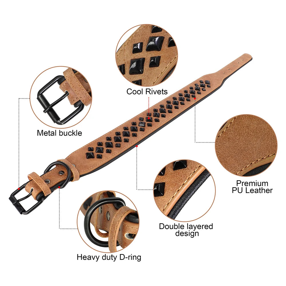 XL Strong Studded Dog Collar | Leather for Staffie & Bully