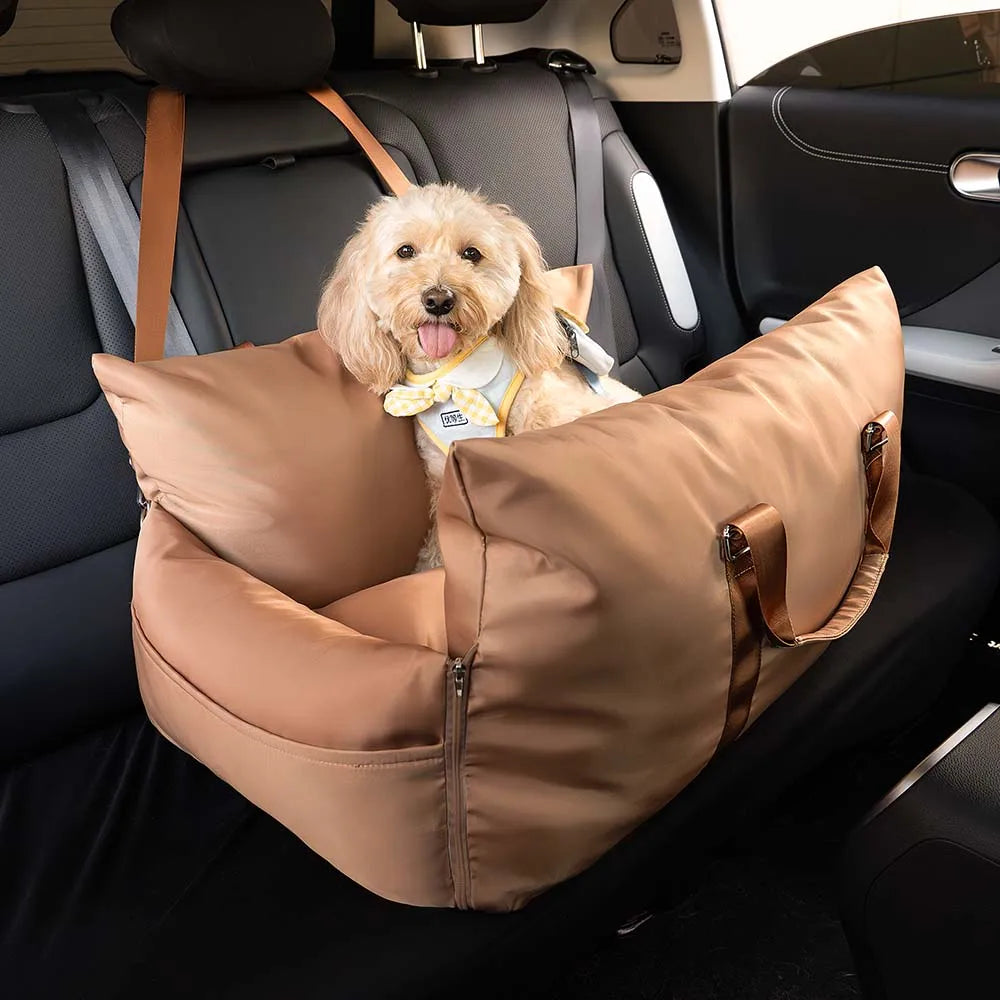 Travel-Safe Dog Car Seat Bed with Washable Cover, Safety Buckle, and Waterproof Design
