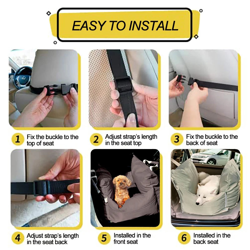 Travel-Safe Dog Car Seat Bed with Washable Cover, Safety Buckle, and Waterproof Design