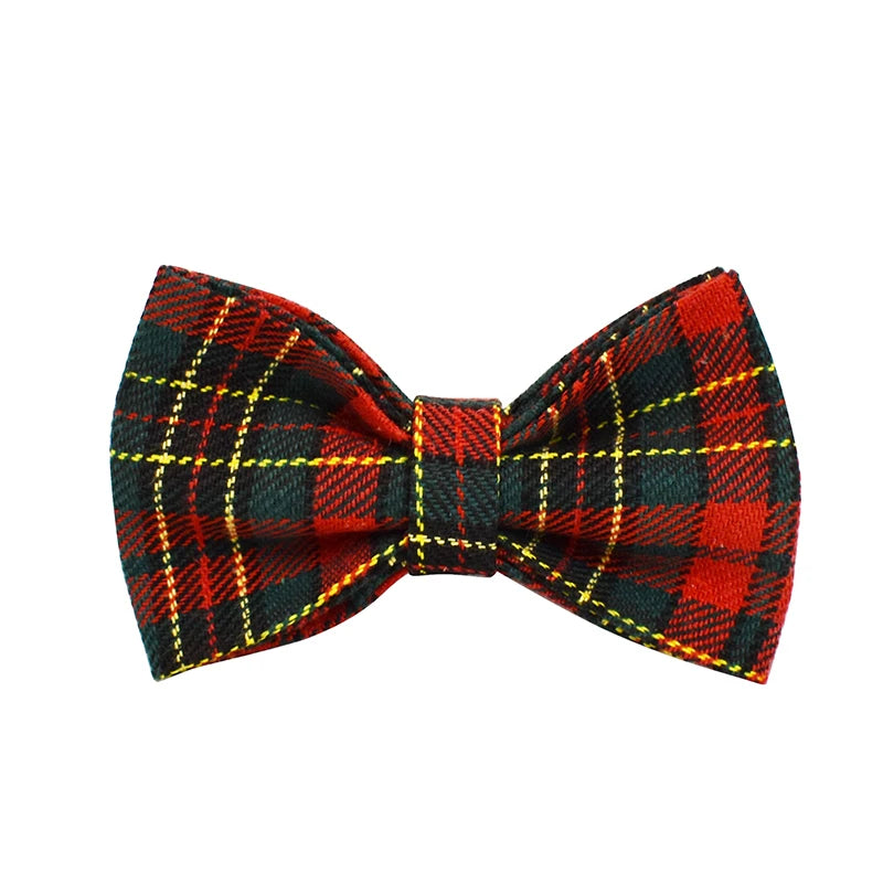 XL Red Tartan Dog Collar and Leash Set | Soft Padded & Bow Tie - Adjustable