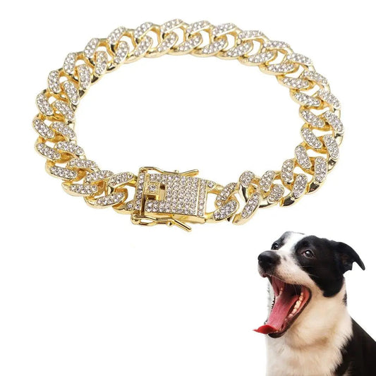 Rhinestone Dog Chain Collar Cuban Link
