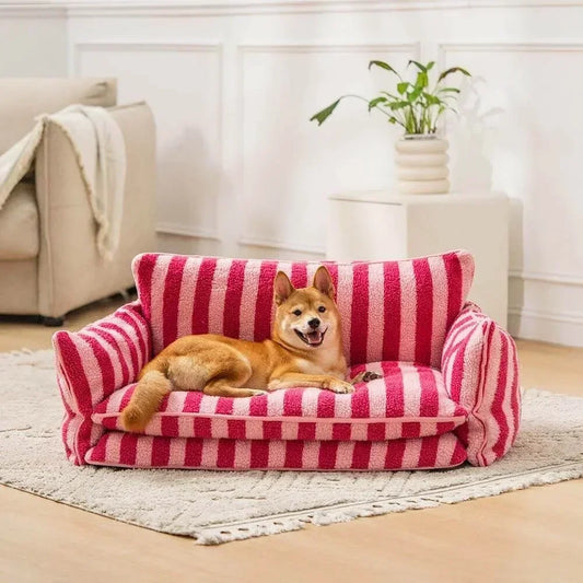 Striped Plush Dog Sofa Bed