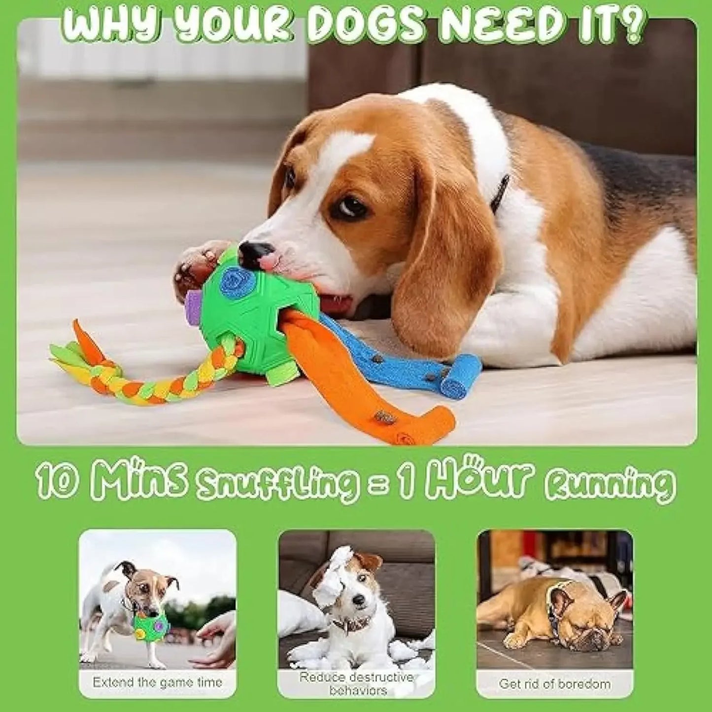 Sniffing Ball with Rope and Treat Hiding 3-in-1 Dog Toy