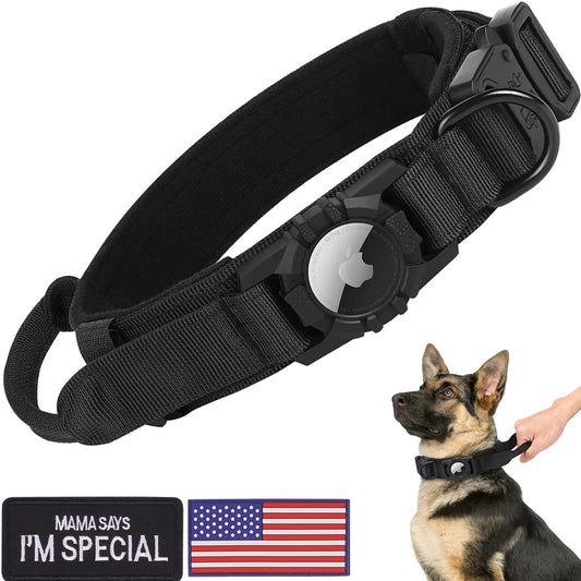 Tactical AirTag Dog Collar with Handle for GPS Tracking