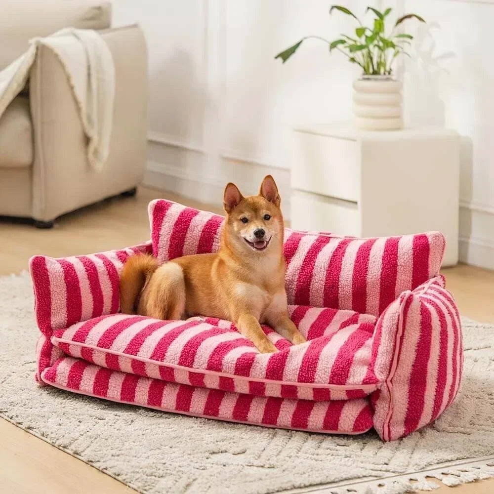 Striped Plush Dog Sofa Bed