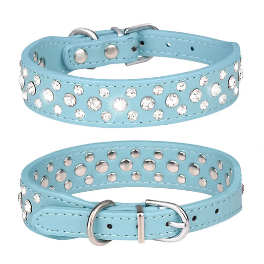 Rhinestone Dog Collar | Sparkly PU Leather, Strong Buckle