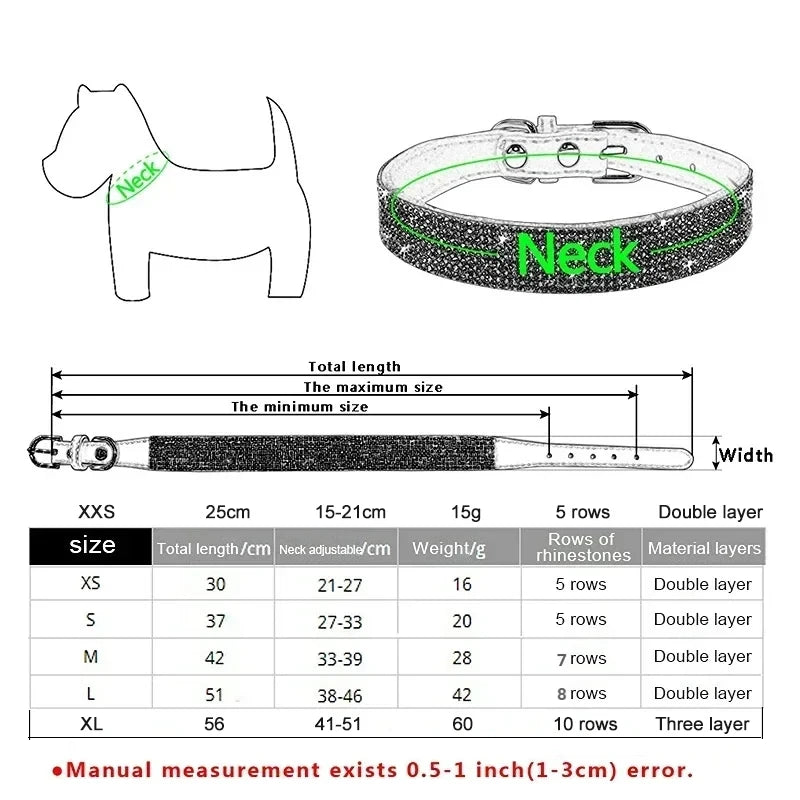 Glitter Rhinestone Suede Dog Collar