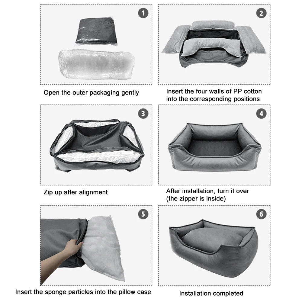 Waterproof Washable Orthopedic Dog Sofa Bed With Bolsters