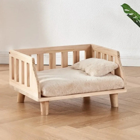 Minimalist Wooden Elevated Dog Bed with Semi-Enclosed Moisture-Proof Design