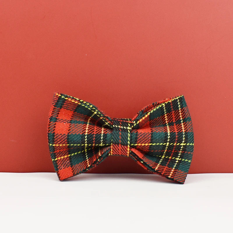 XL Red Tartan Dog Collar and Leash Set | Soft Padded & Bow Tie - Adjustable