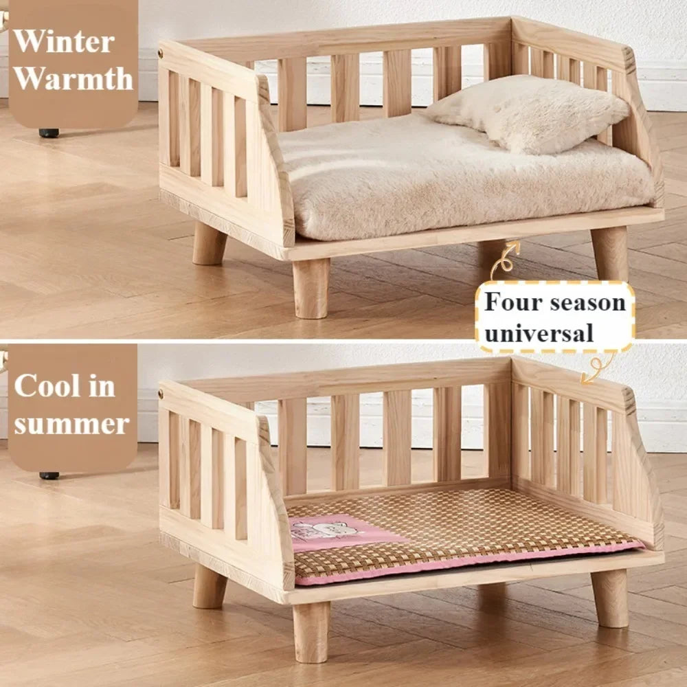 Minimalist Wooden Elevated Dog Bed with Semi-Enclosed Moisture-Proof Design