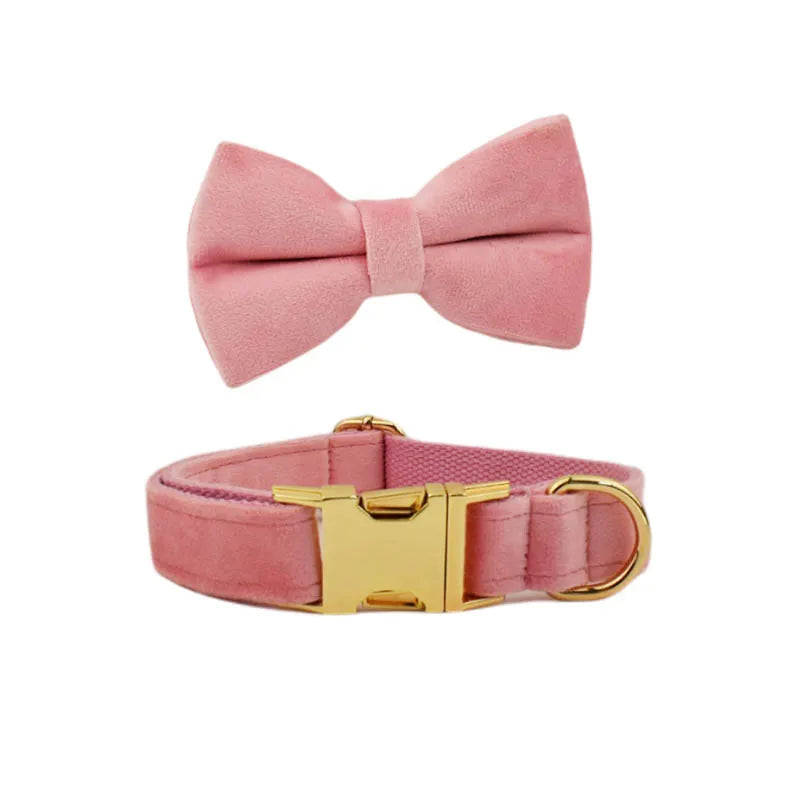 XL Pink Velvet Dog Collar | Soft Padded & Bow Tie - Adjustable