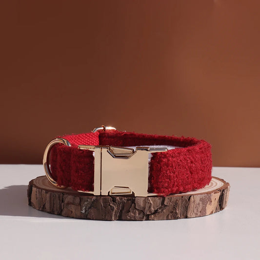 XL Red Teddy Fleece Dog Collar | Soft Padded Adjustable