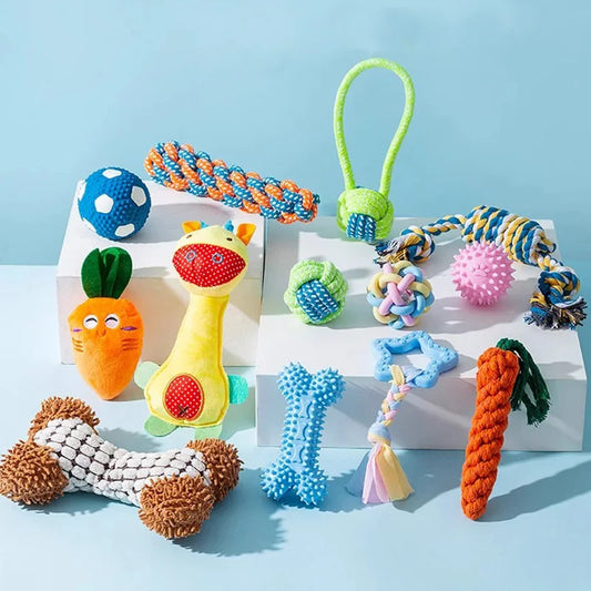 Colorful Dog Chew Toy Set for Dental Health and Play
