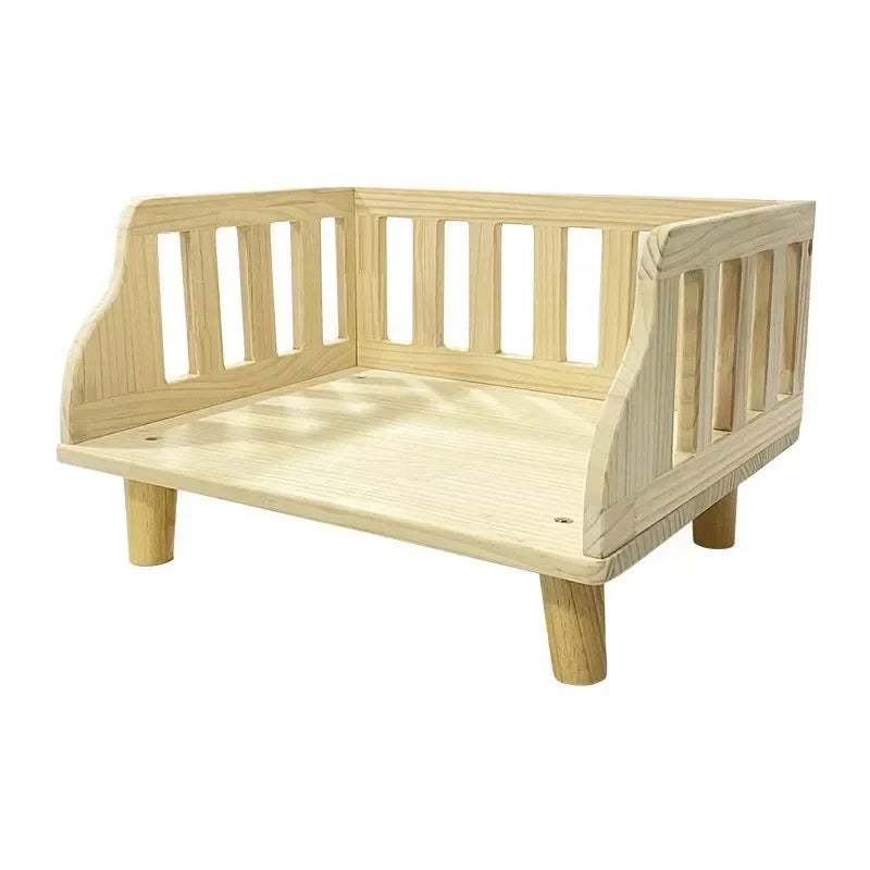 Minimalist Wooden Elevated Dog Bed with Semi-Enclosed Moisture-Proof Design