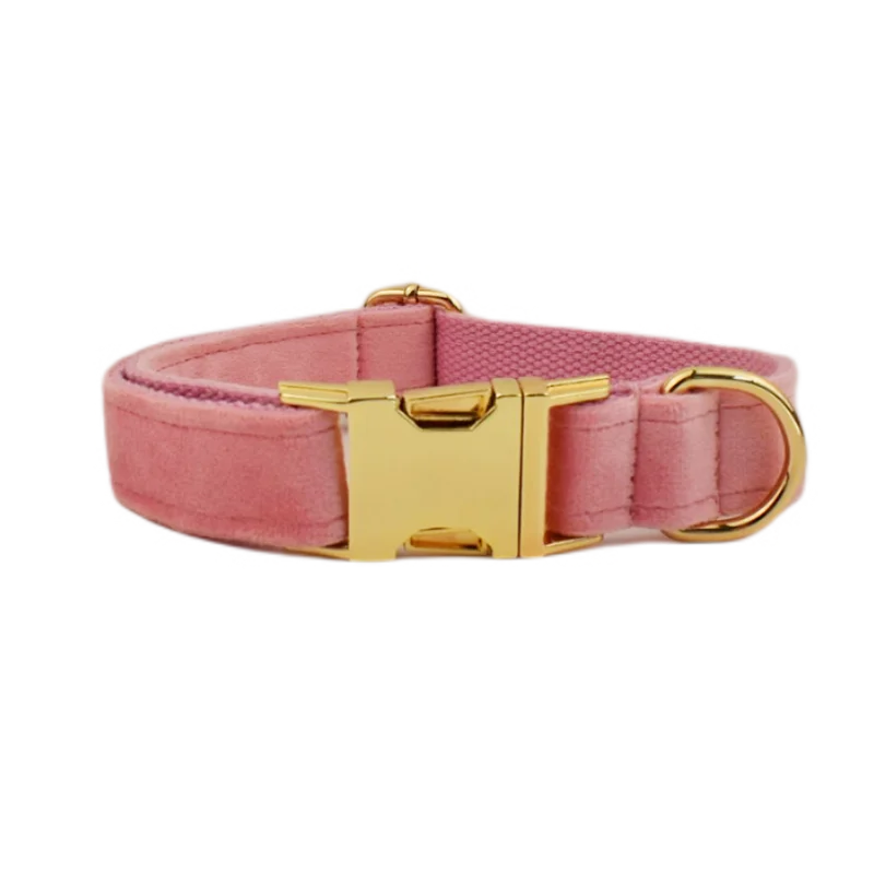 XL Pink Velvet Dog Collar | Soft Padded & Bow Tie - Adjustable