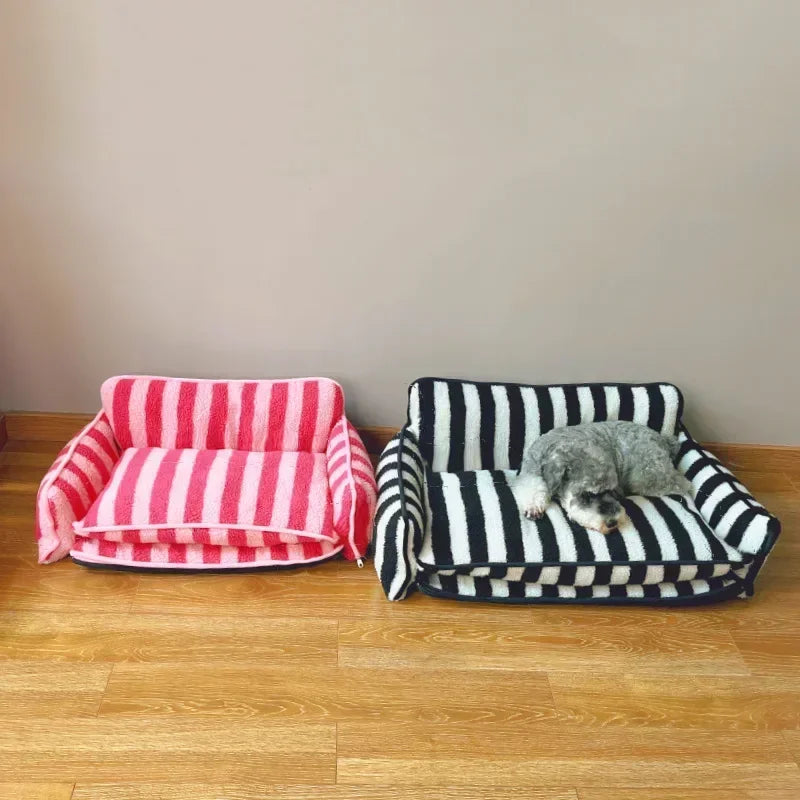 Striped Plush Dog Sofa Bed