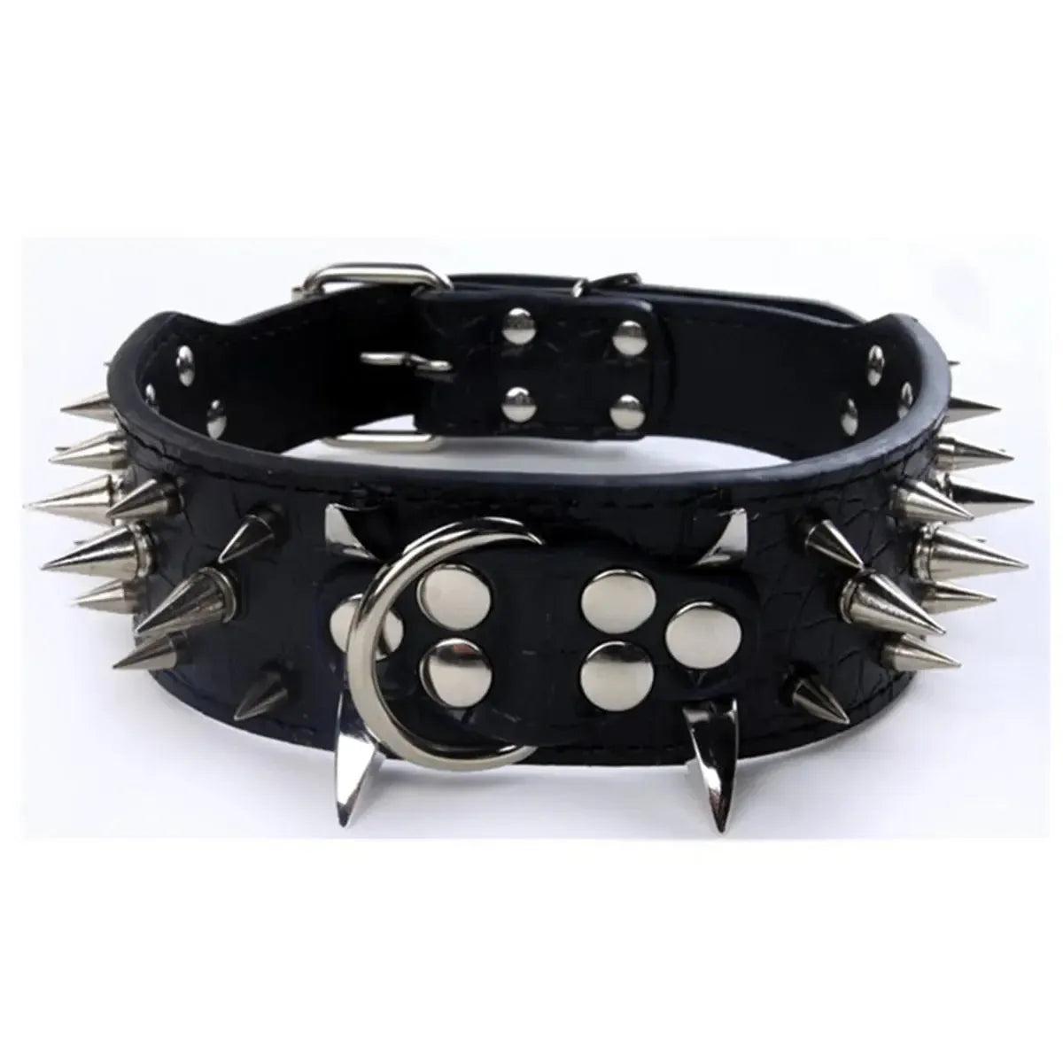 Spiked Leather Dog Collar with Handle