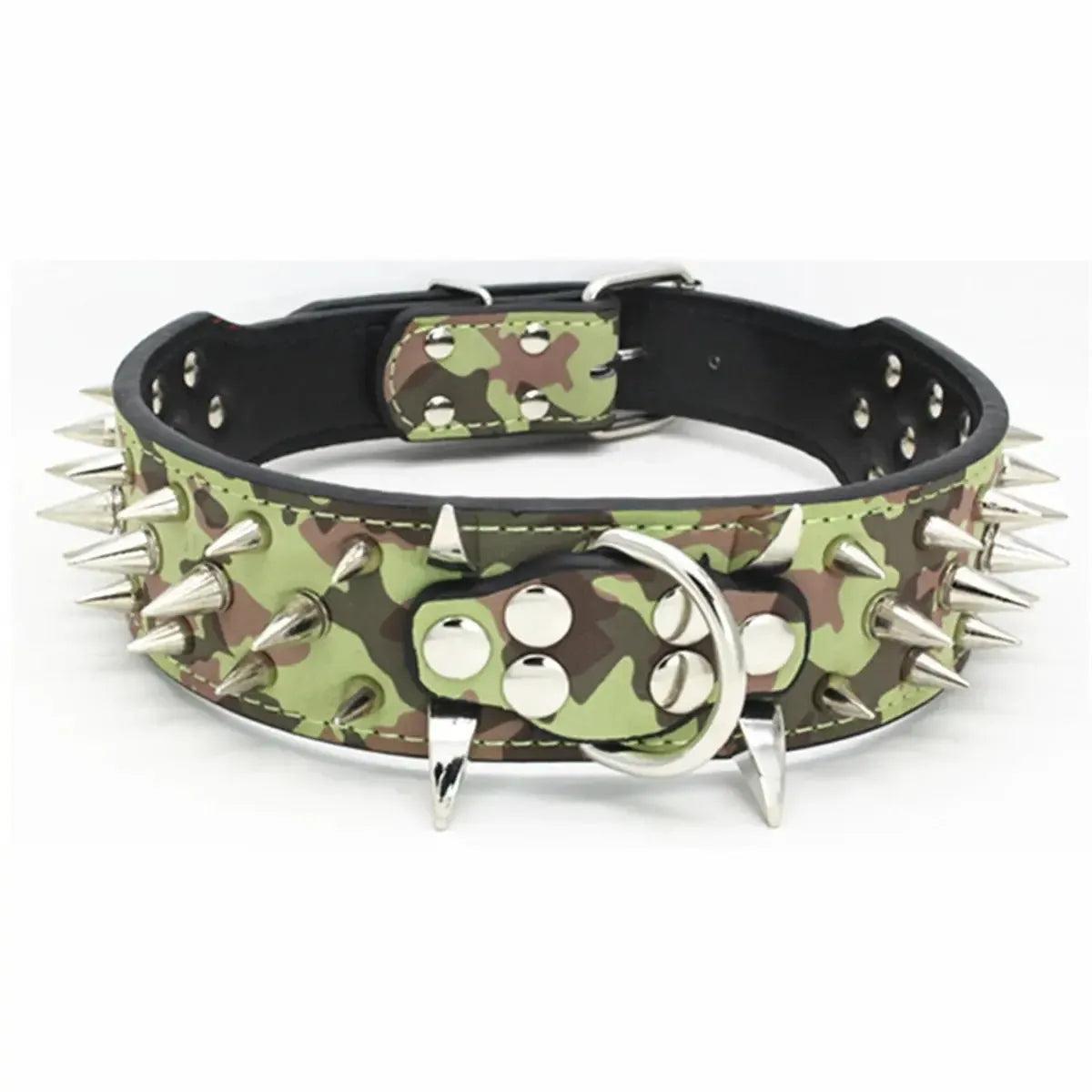 Spiked Leather Dog Collar with Handle