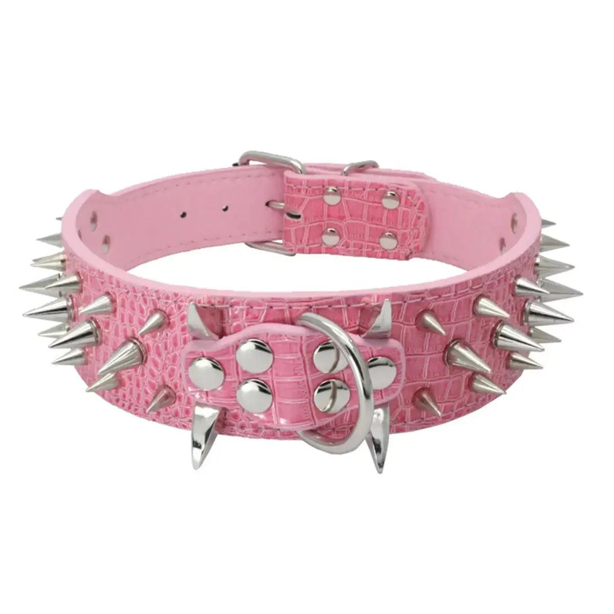 Spiked Leather Dog Collar with Handle