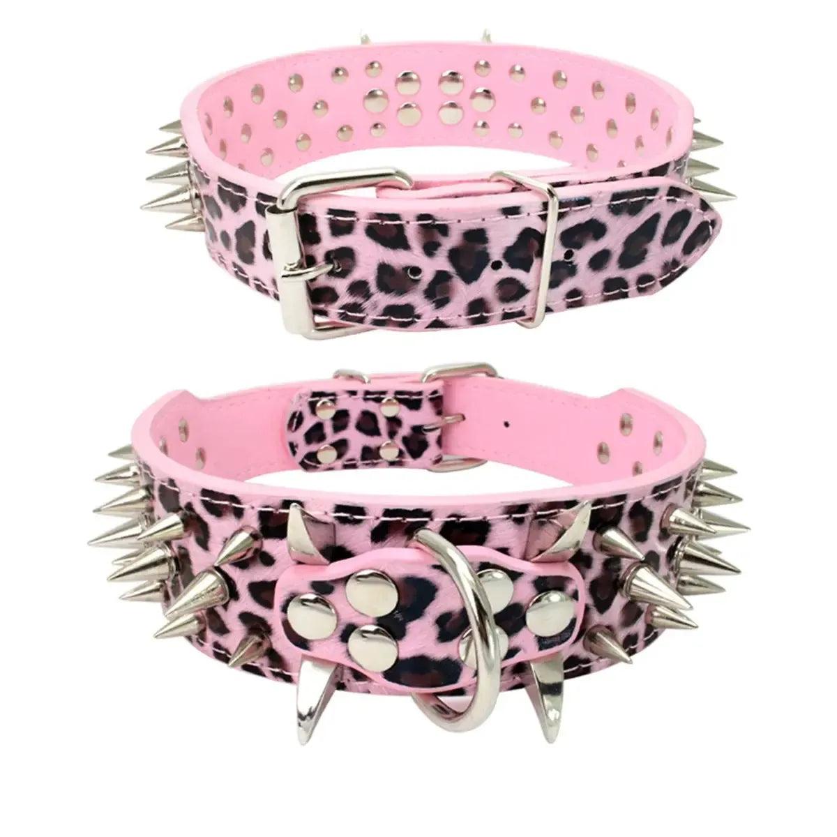 Spiked Leather Dog Collar with Handle