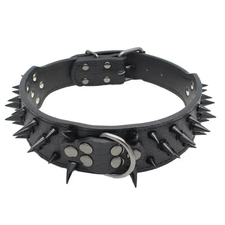 Spiked Leather Dog Collar with Handle