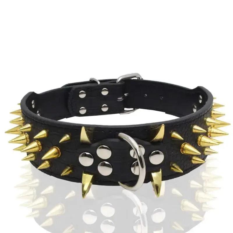 Spiked Leather Dog Collar with Handle