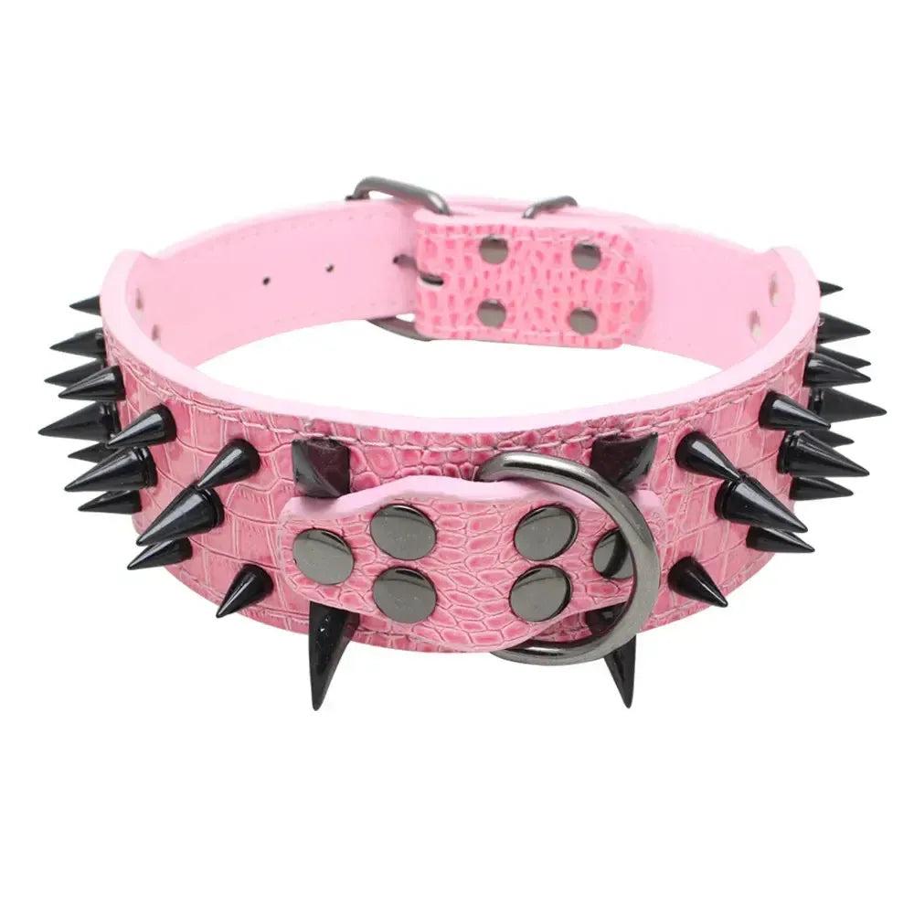 Spiked Leather Dog Collar with Handle