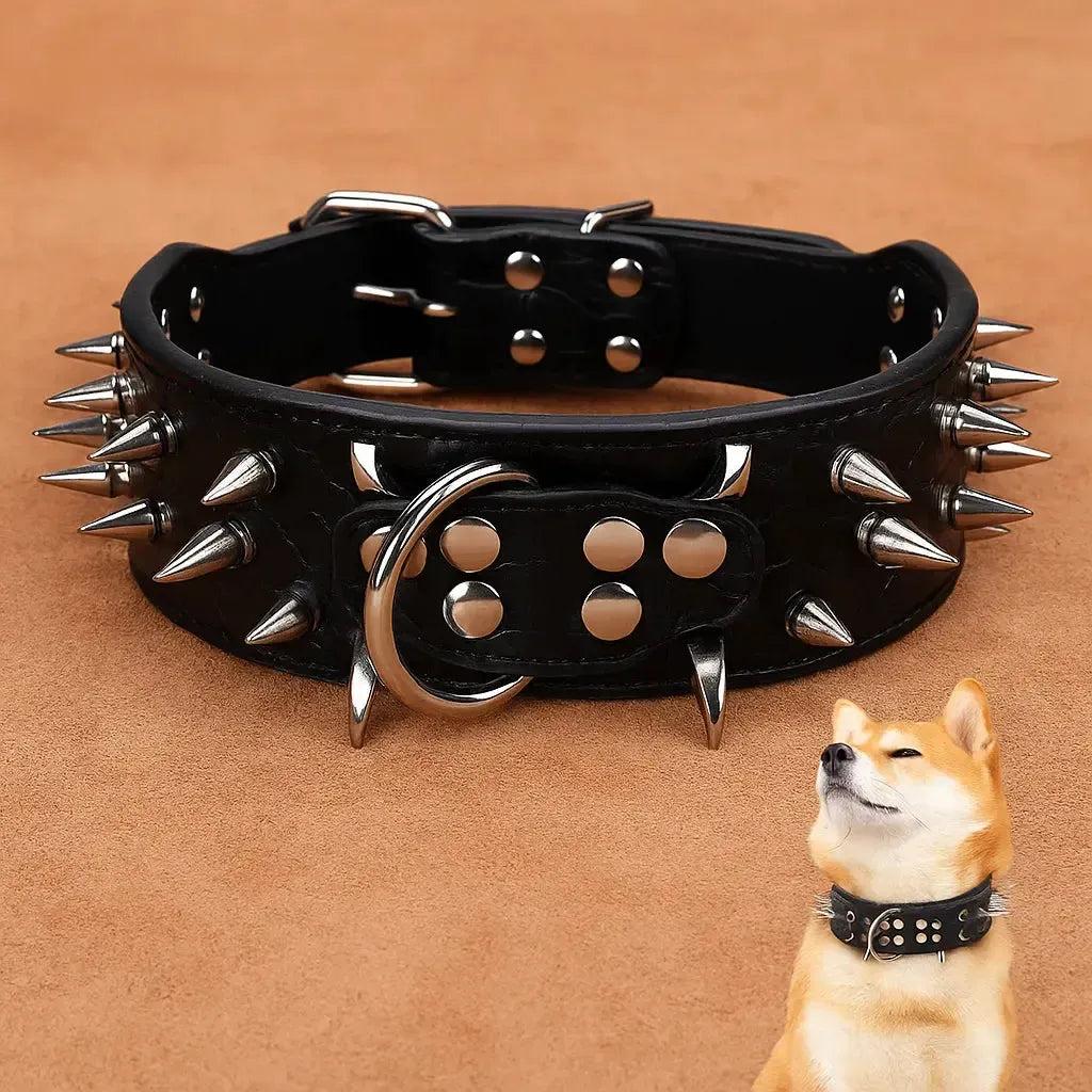 Spiked Leather Dog Collar with Handle