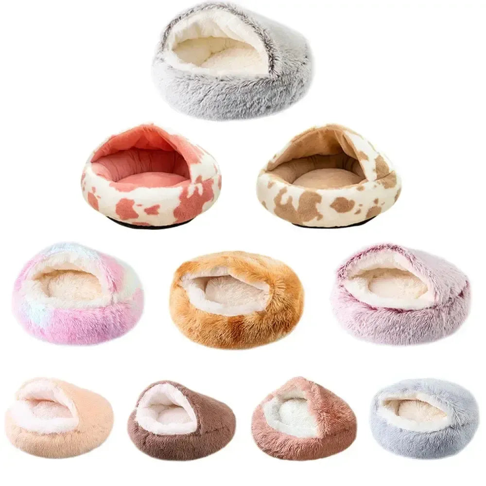 Washable Plush Cave Dog Bed With Removable Cover
